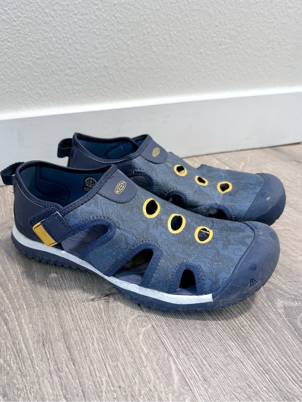Keen Kids Navy Blue Sandal Shoes with Yellow Accents